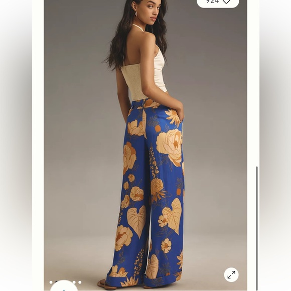NWT Farm Rio x Anthropologie Floral Satin Wide-Leg Trousers - Size XS - Picture 2 of 11